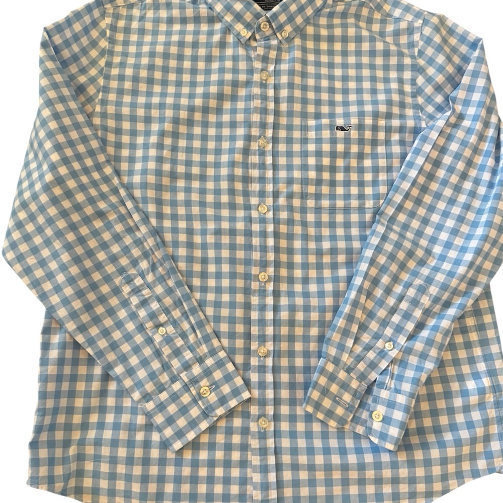 Vineyard Vines Light Blue and White Gingham Shirt